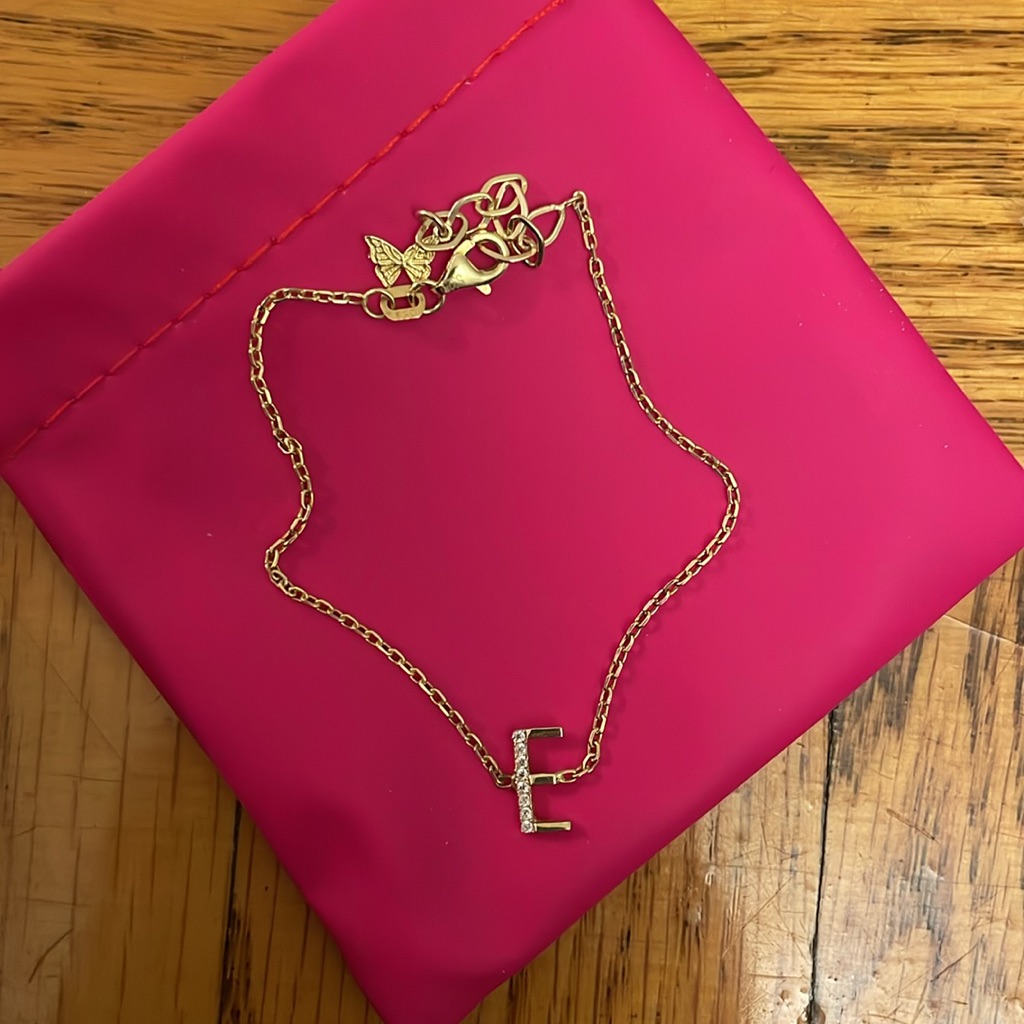 Nwt Adina Eden “E” Initial Gold/Silver Pave Bracelet